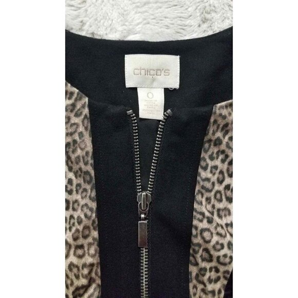 ✨️CL Chico's Cheetah Print Faux Black Leather Full Zip Jacket Size Chico's 0 - Picture 4 of 9